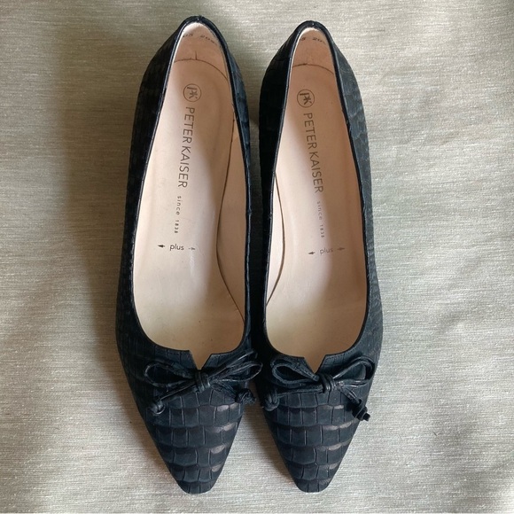 PETER KAISER Sz 7.5 UK Crocodile Style Pointy Toe Bow Short  Heel Leather Shoes - Picture 4 of 14